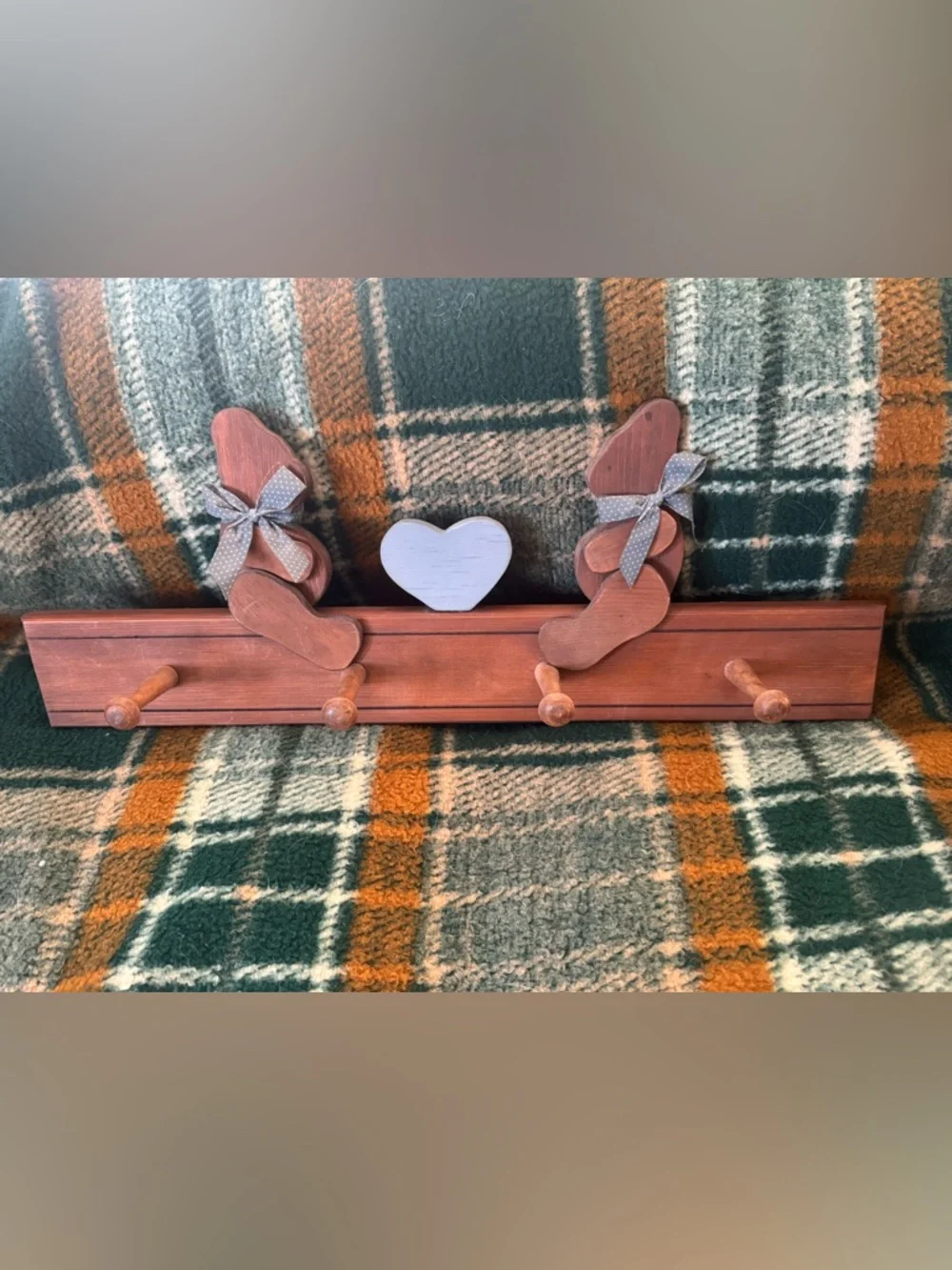 Abrand Brown Wood Hook Rack with Light Blue Heart Accent